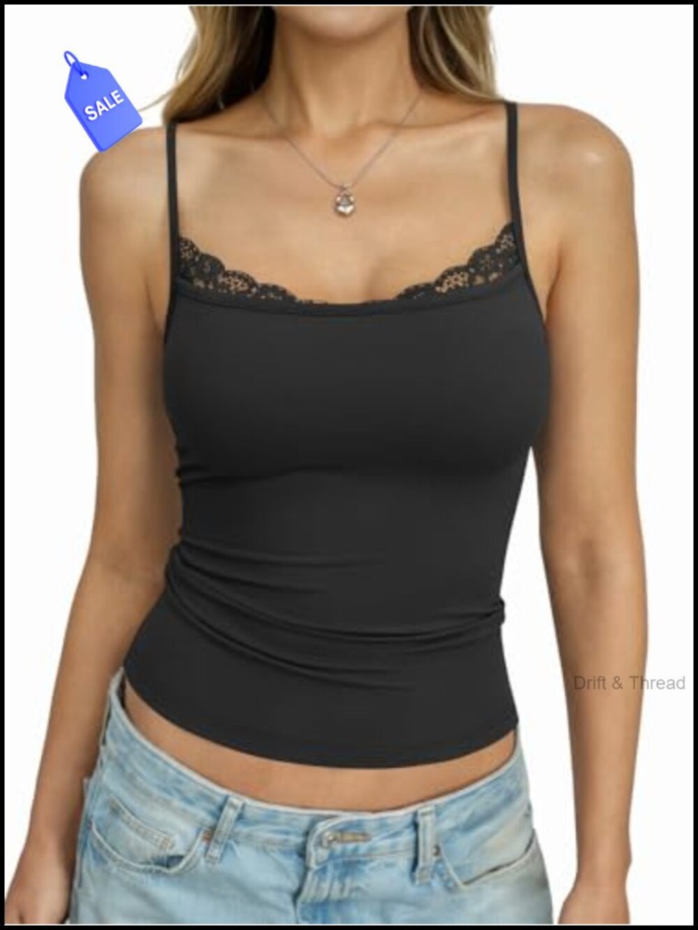 Lace Trim Camisole Tank Top Sleeveless Open Back Summer